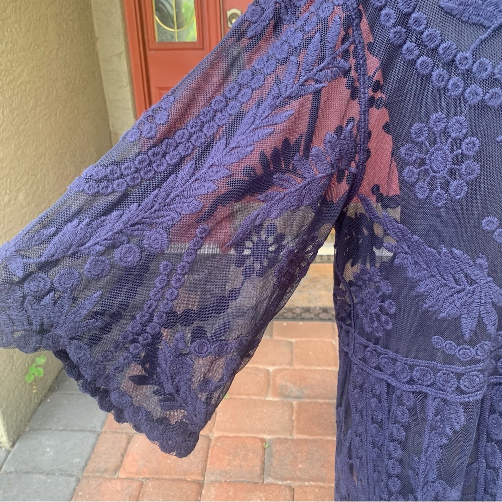 Midnight Blue Coastal Boho Glam Lace Open Front Cardigan - Picture 3 of 6